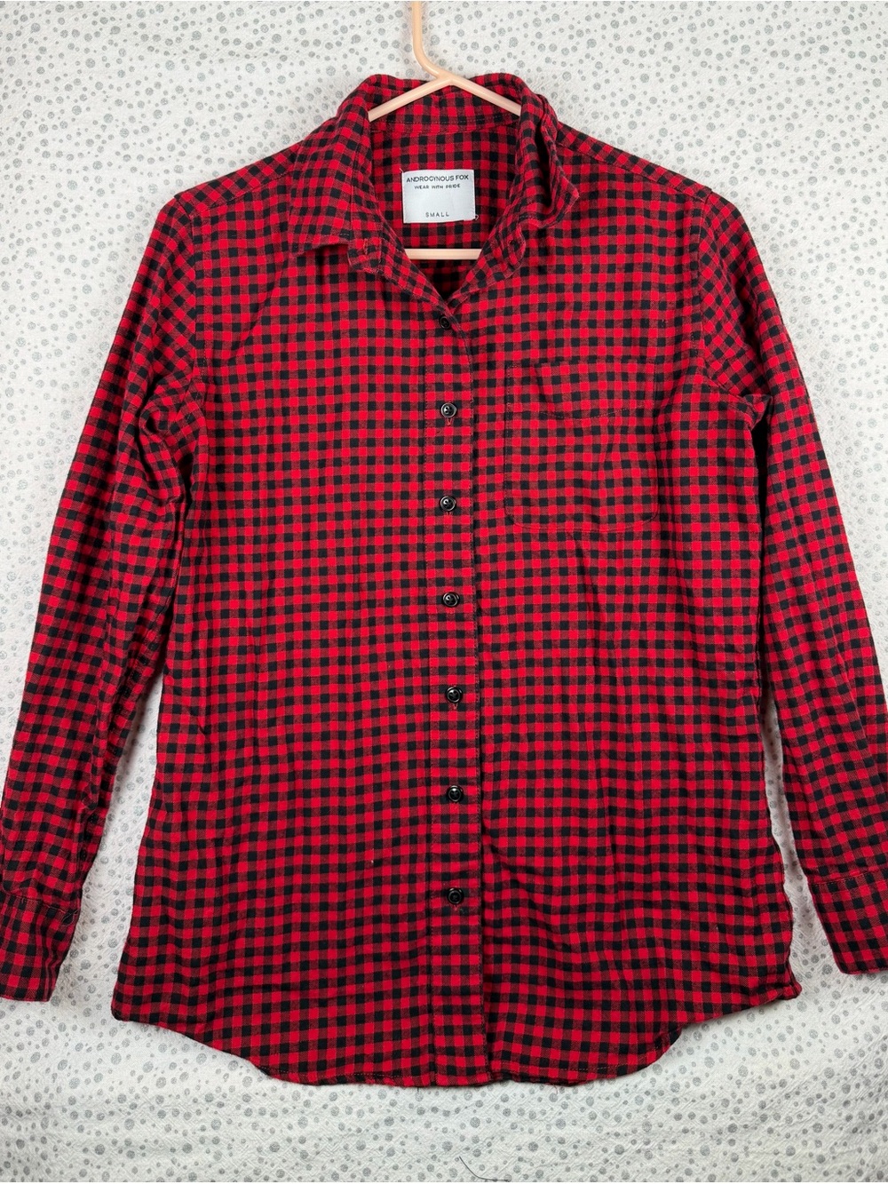 Androgynous Fox Red and Black Buffalo Check Button-Down Shirt  Womens S